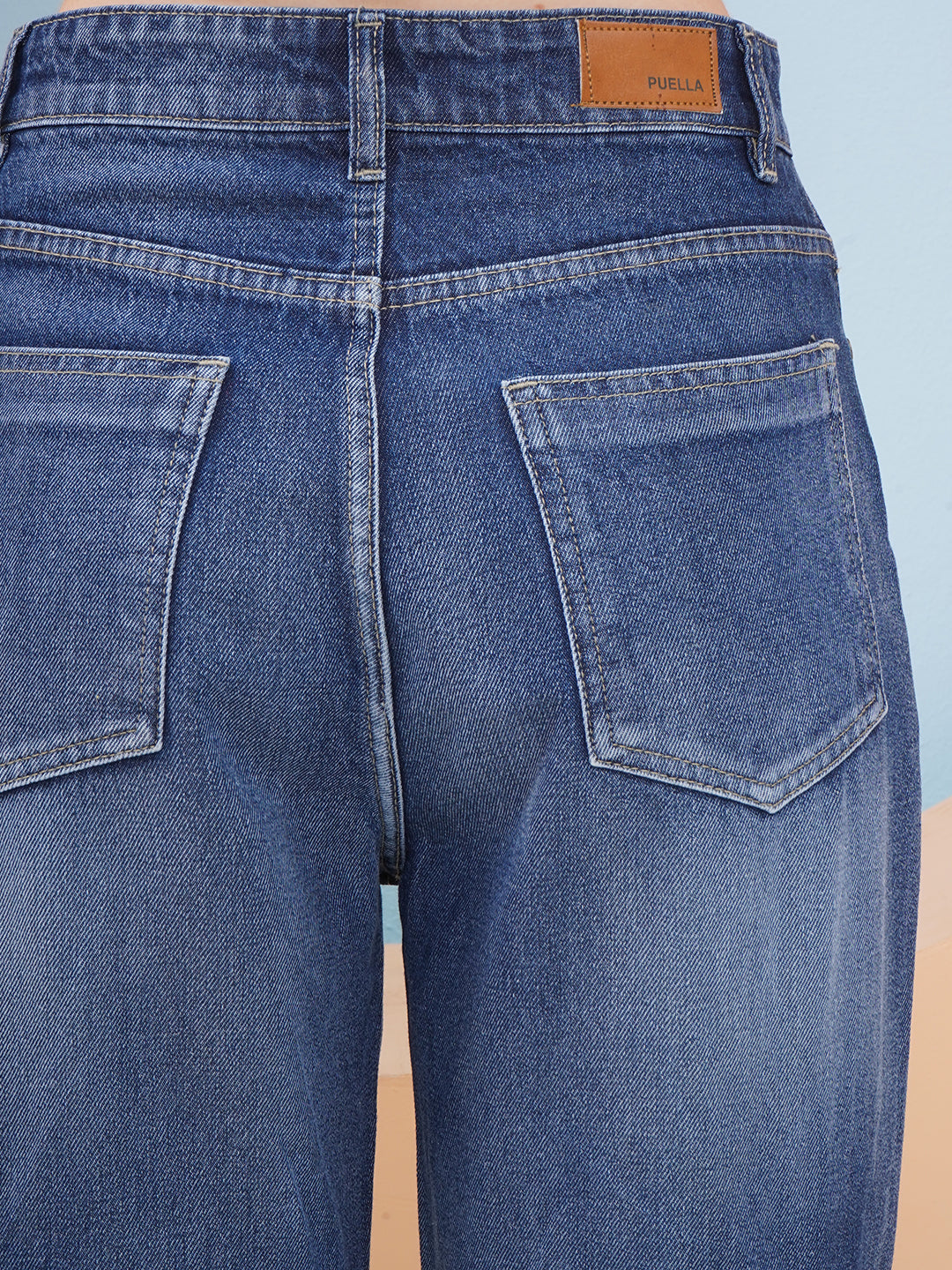 PUELLA Women Dark Blue High-Rise Distressed Straight Fit Jeans