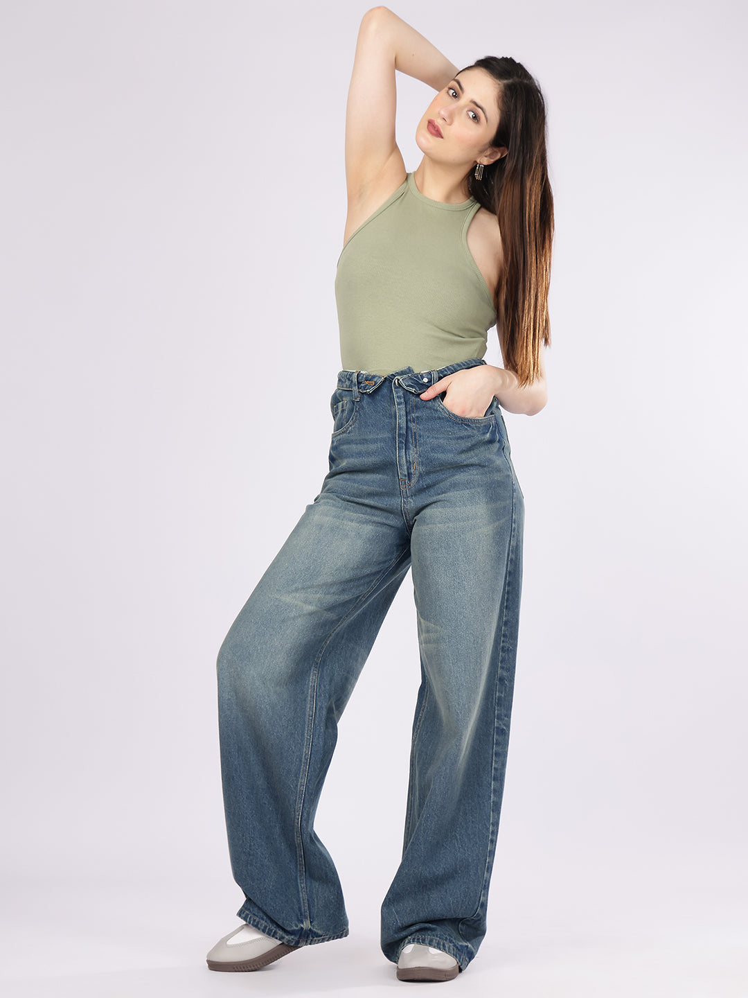 Women’s Dark Blue High-Rise Loose Fit Denim Jeans