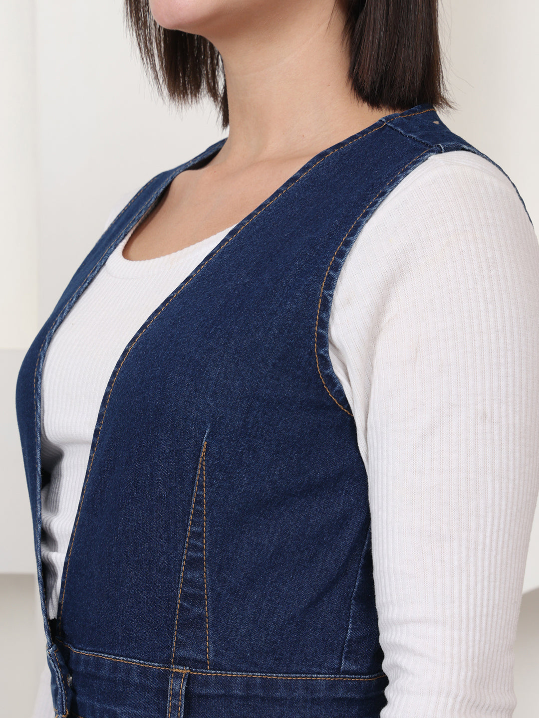 PUELLA Women Navy Blue Belted A-Line Denim Maxi Dress