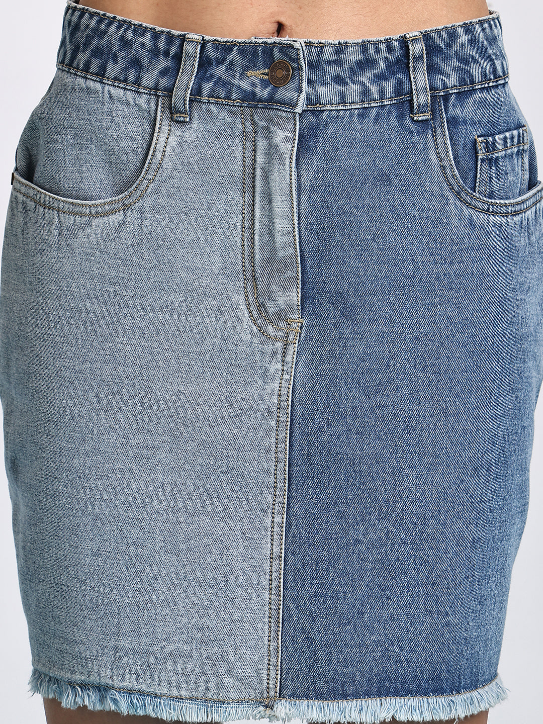 PUELLA Women's  Blue Colourblocked A-Line Mini Denim Skirt