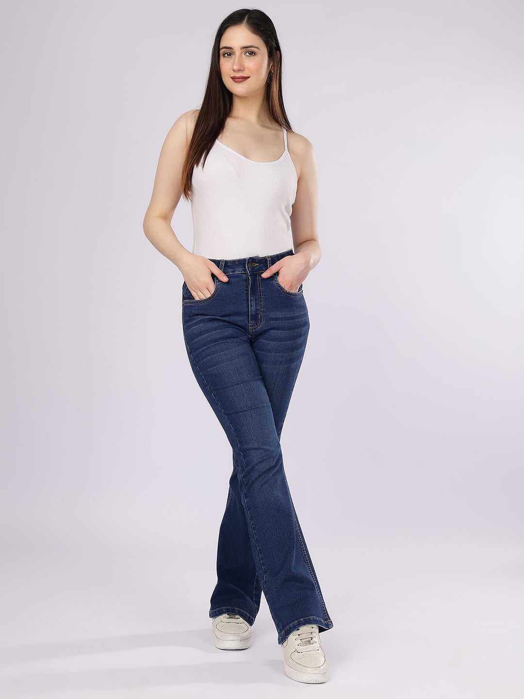 PUELLA Women's Dark Blue High-Rise Bootcut Jeans