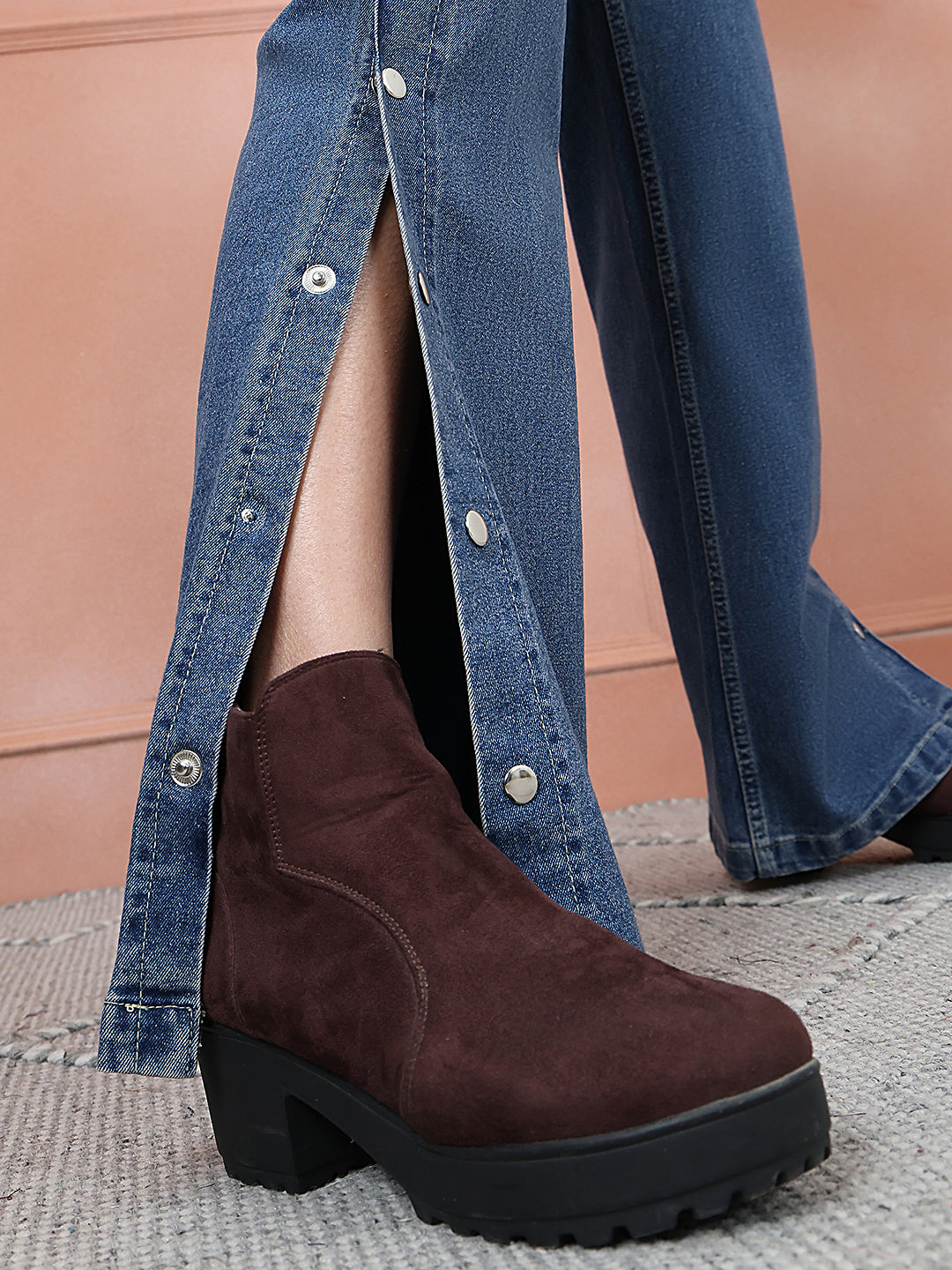 PUELLA Women Blue Side-Snap High-Rise Wide-Leg Jeans