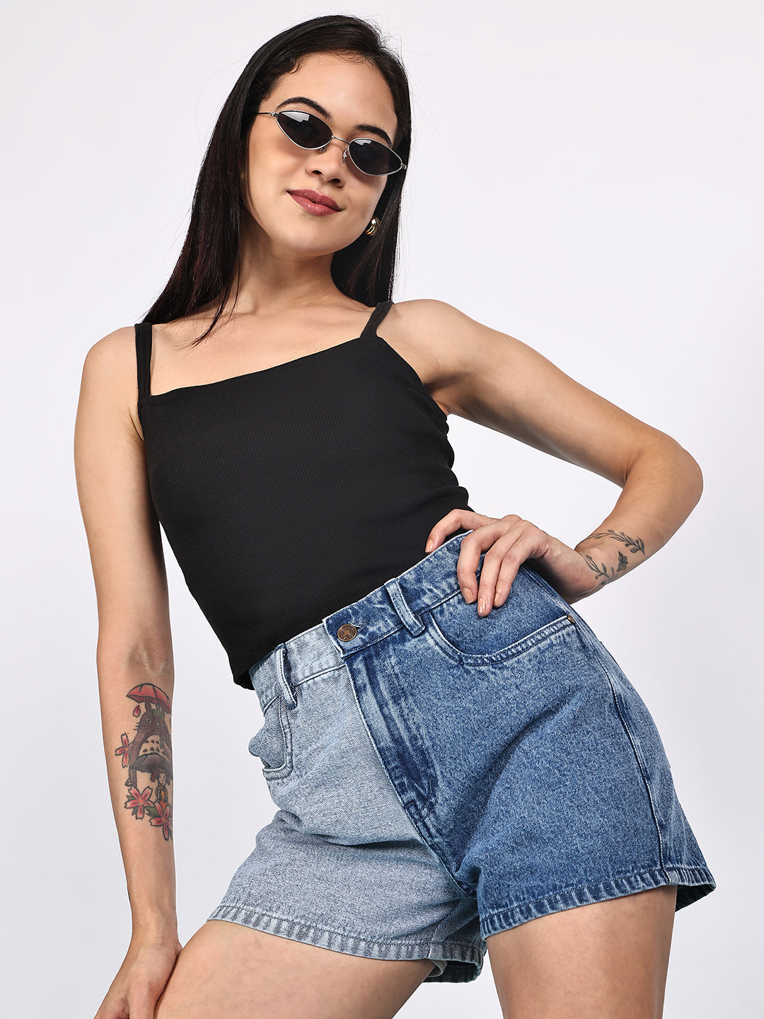 PUELLA Two-Tone High-Rise Denim Shorts