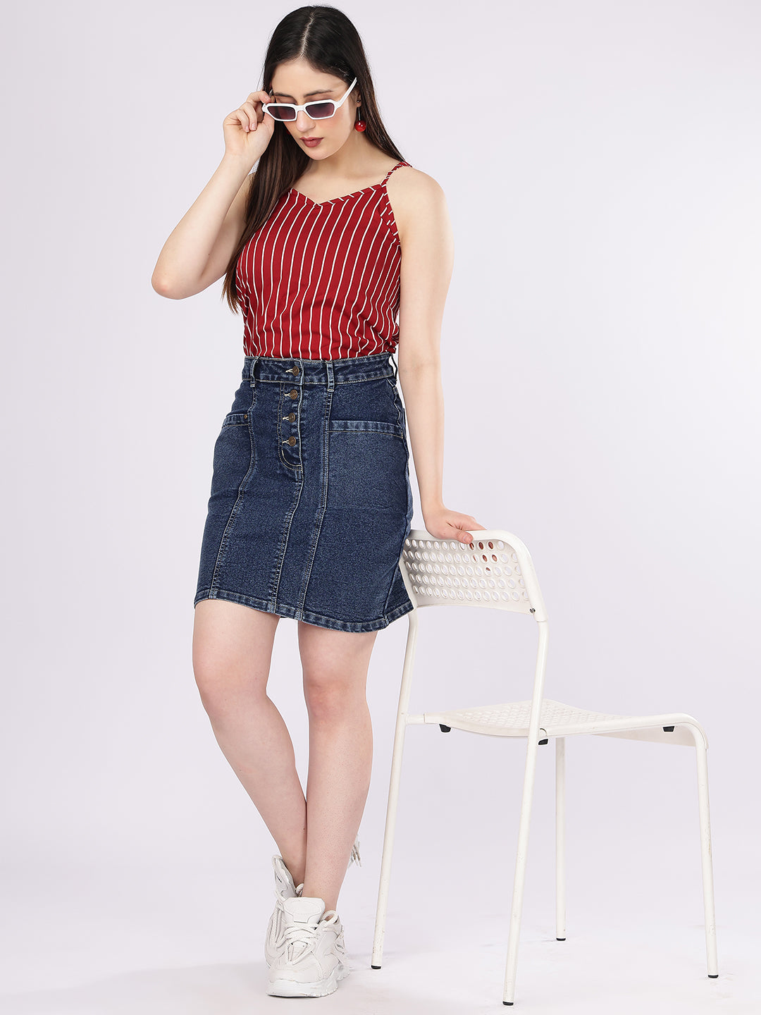 Women’s Dark Blue Multi-Button Denim Skirt