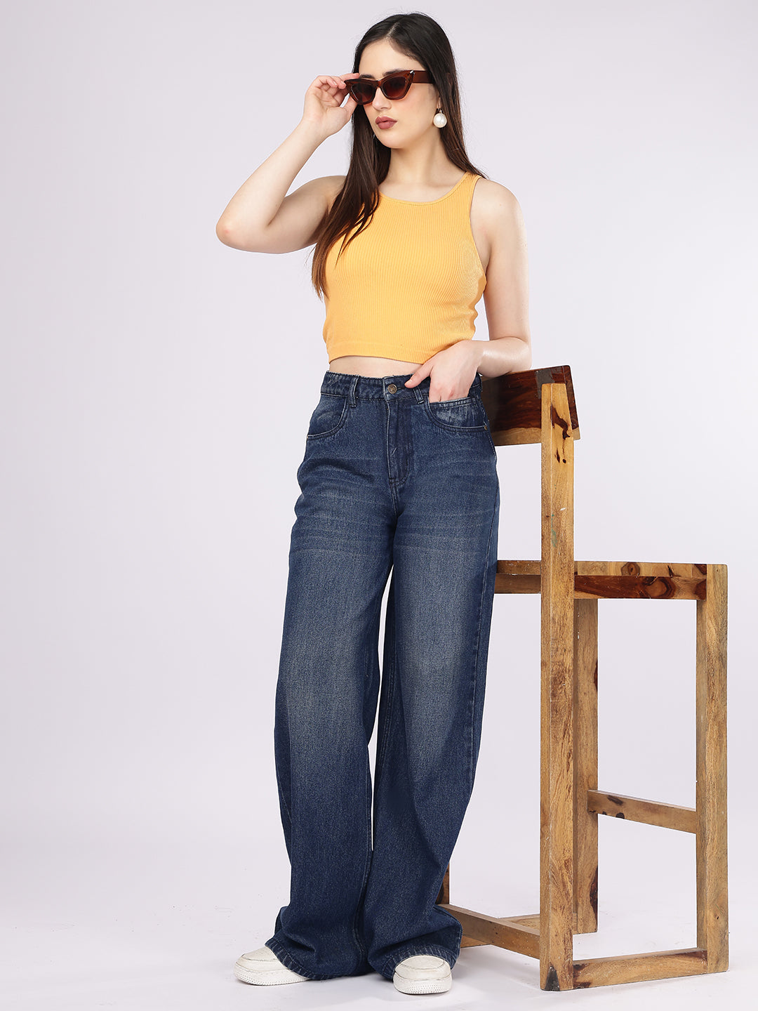 Women’s Dark Blue Baggy Fit Denim Jeans