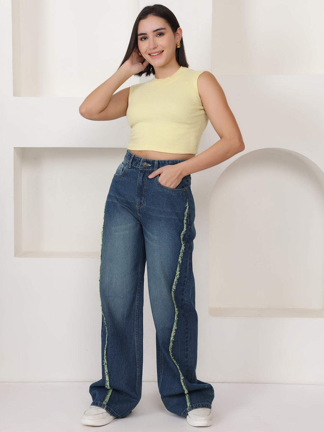 PUELLA Women Dark Blue Light-Fade High-Rise Baggy Jeans