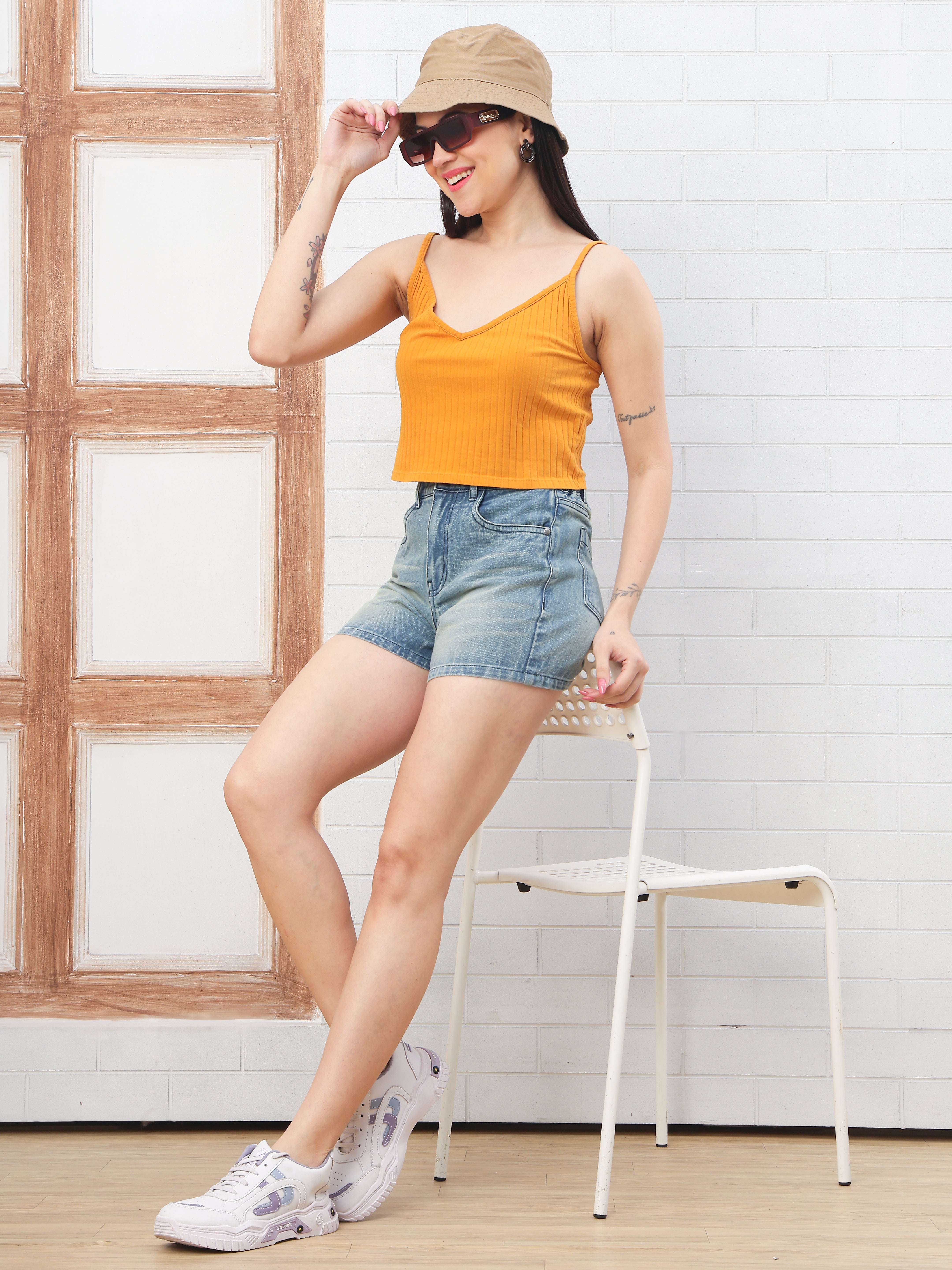 Dozer Light Blue High-Rise Denim Shorts