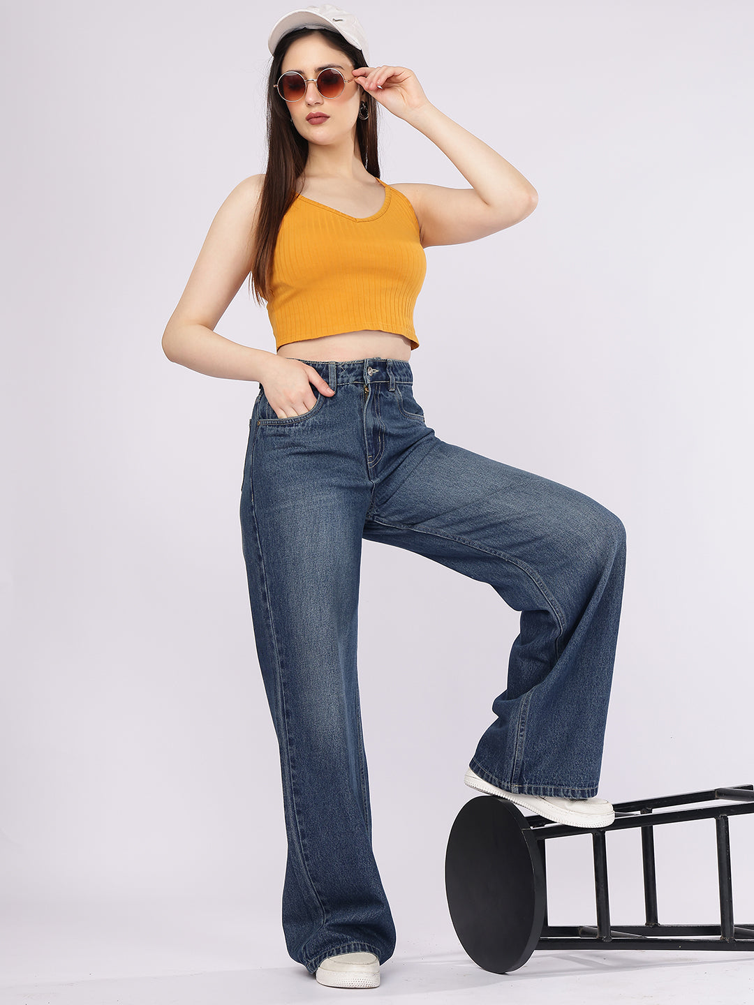 Women’s Dark Blue High-Rise Straight Fit Denim Jeans