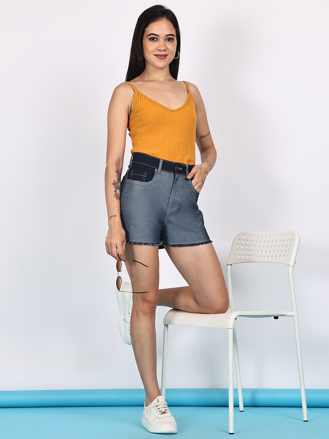 PUELLA Women Blue Mid-Rise Regular Fit Denim Shorts