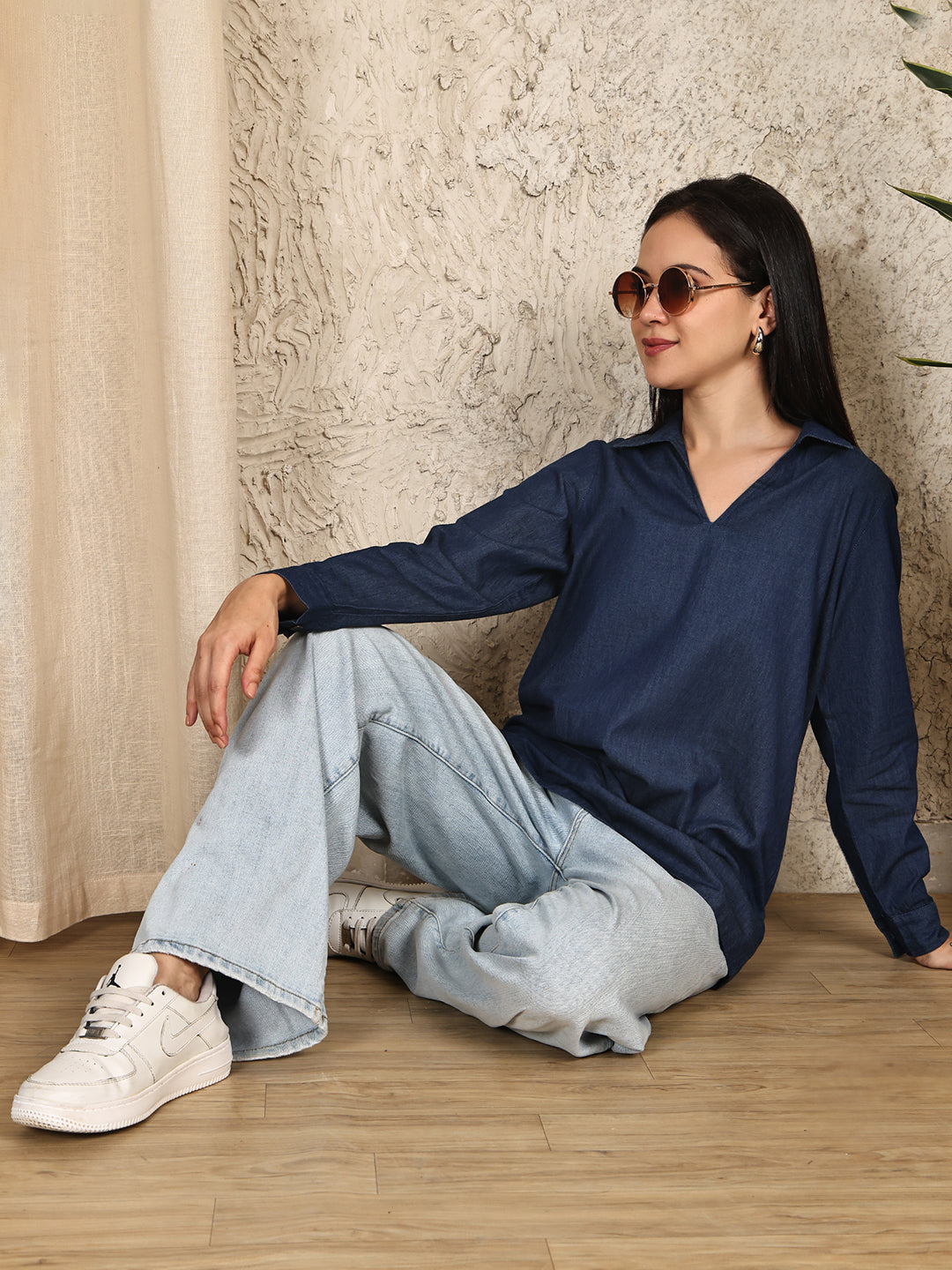PUELLA Women Dark Blue Relaxed Fit Denim Top
