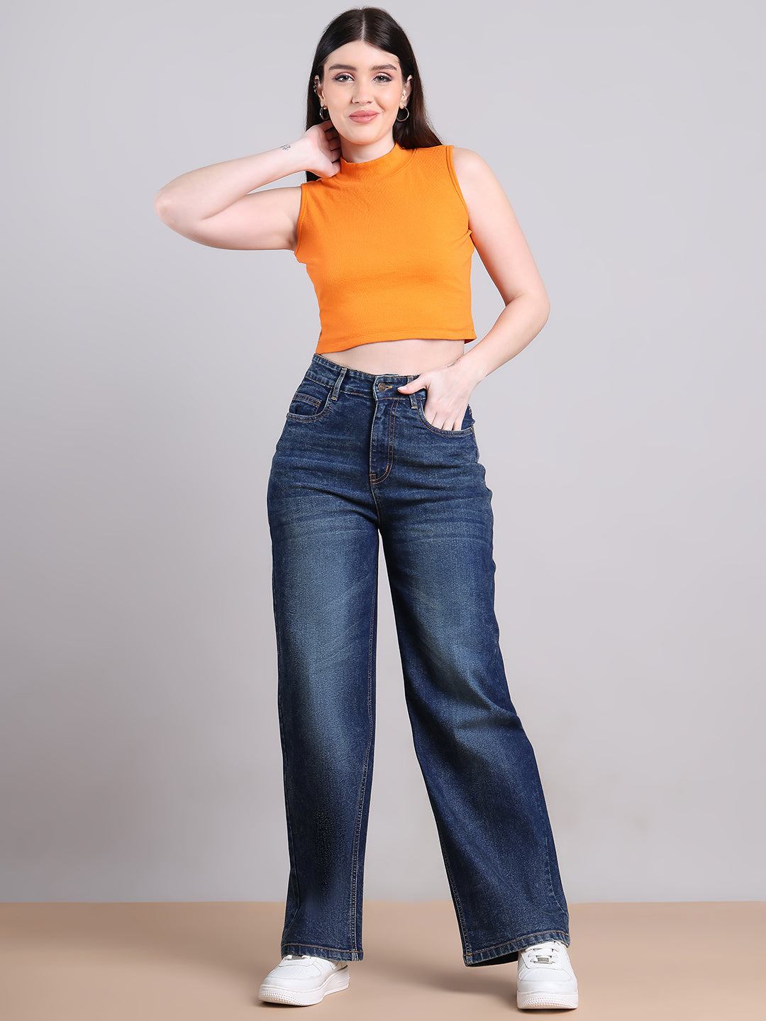 PUELLA Dark Blue High-Rise Straight Fit Jeans (Clean Look)