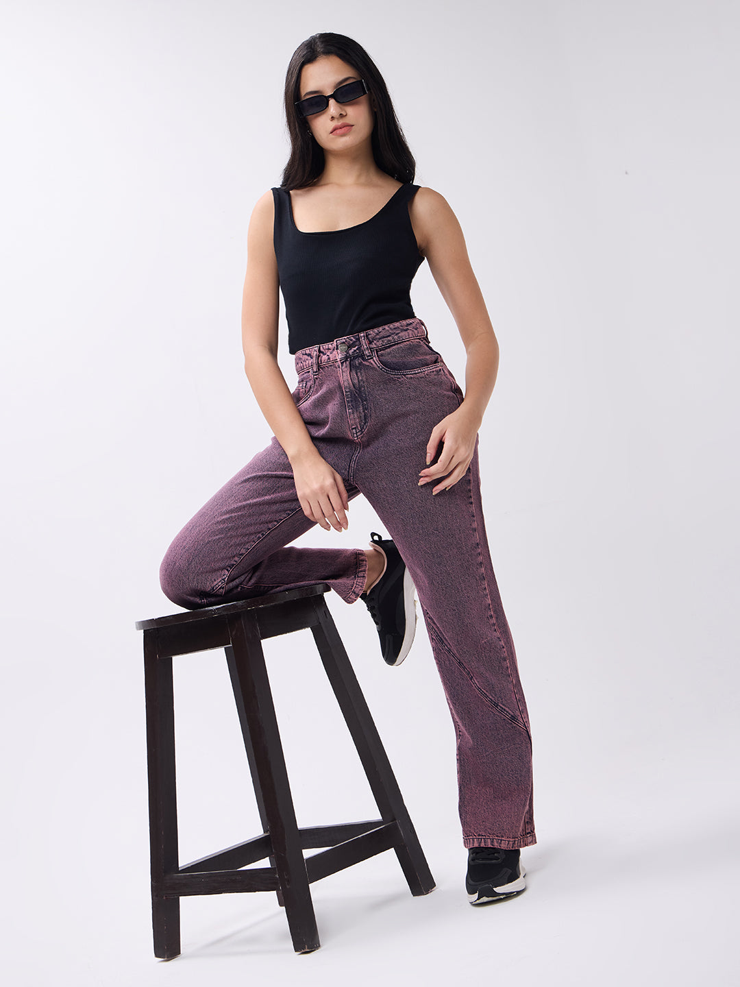 PUELLA Women High-Rise Pink-Wash Wide-Leg Jeans