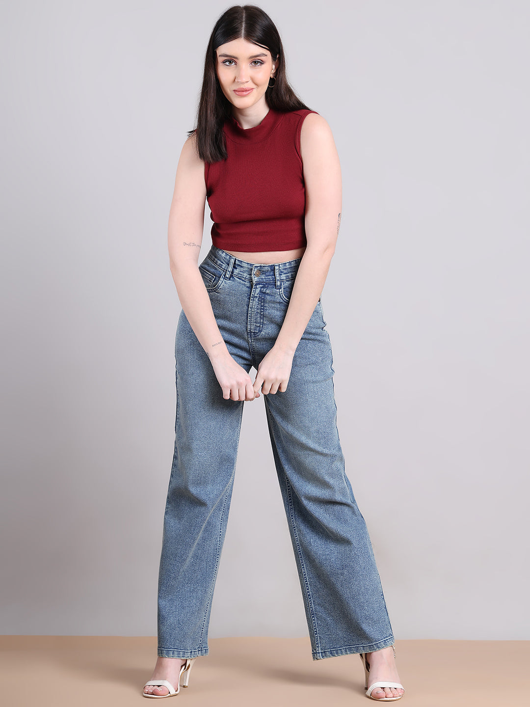 PUELLA Medium Blue High-Rise Straight Fit Jeans