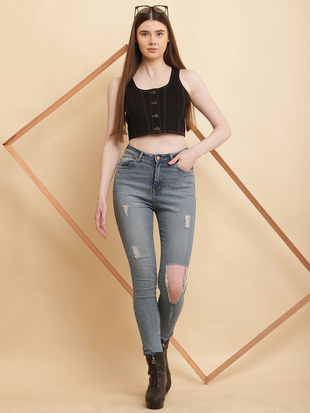 PUELLA Women’s Black Denim Crop Top
