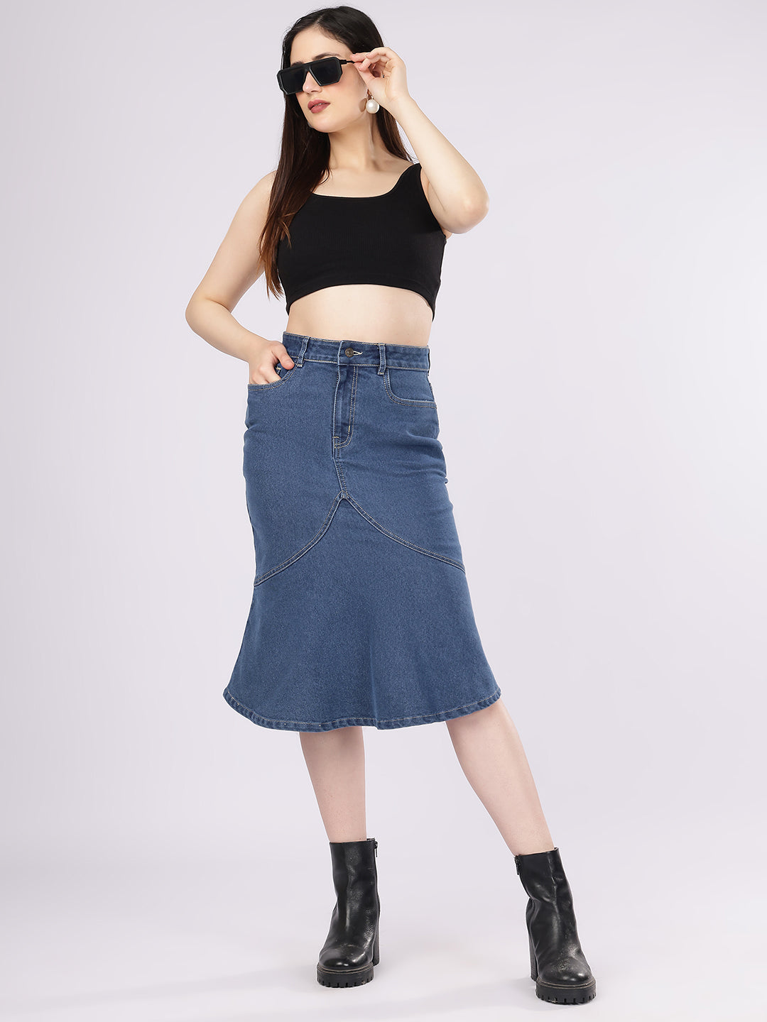 Women’s Blue Fish-Cut Denim Skirt