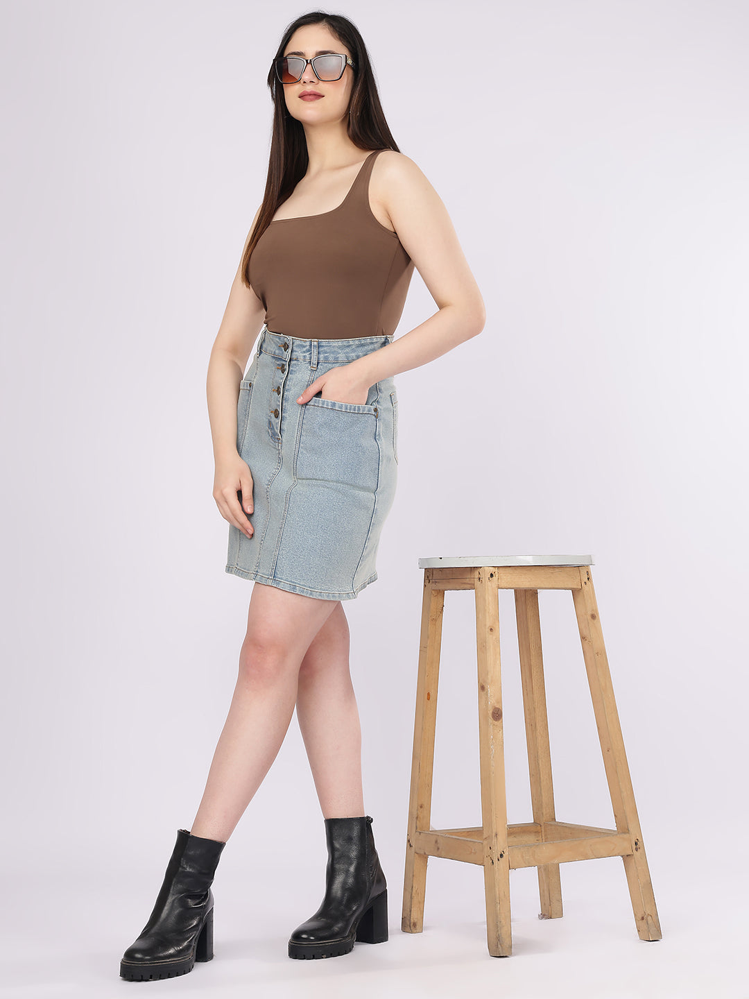 Women’s Medium Blue High-Rise Cargo Denim Skirt