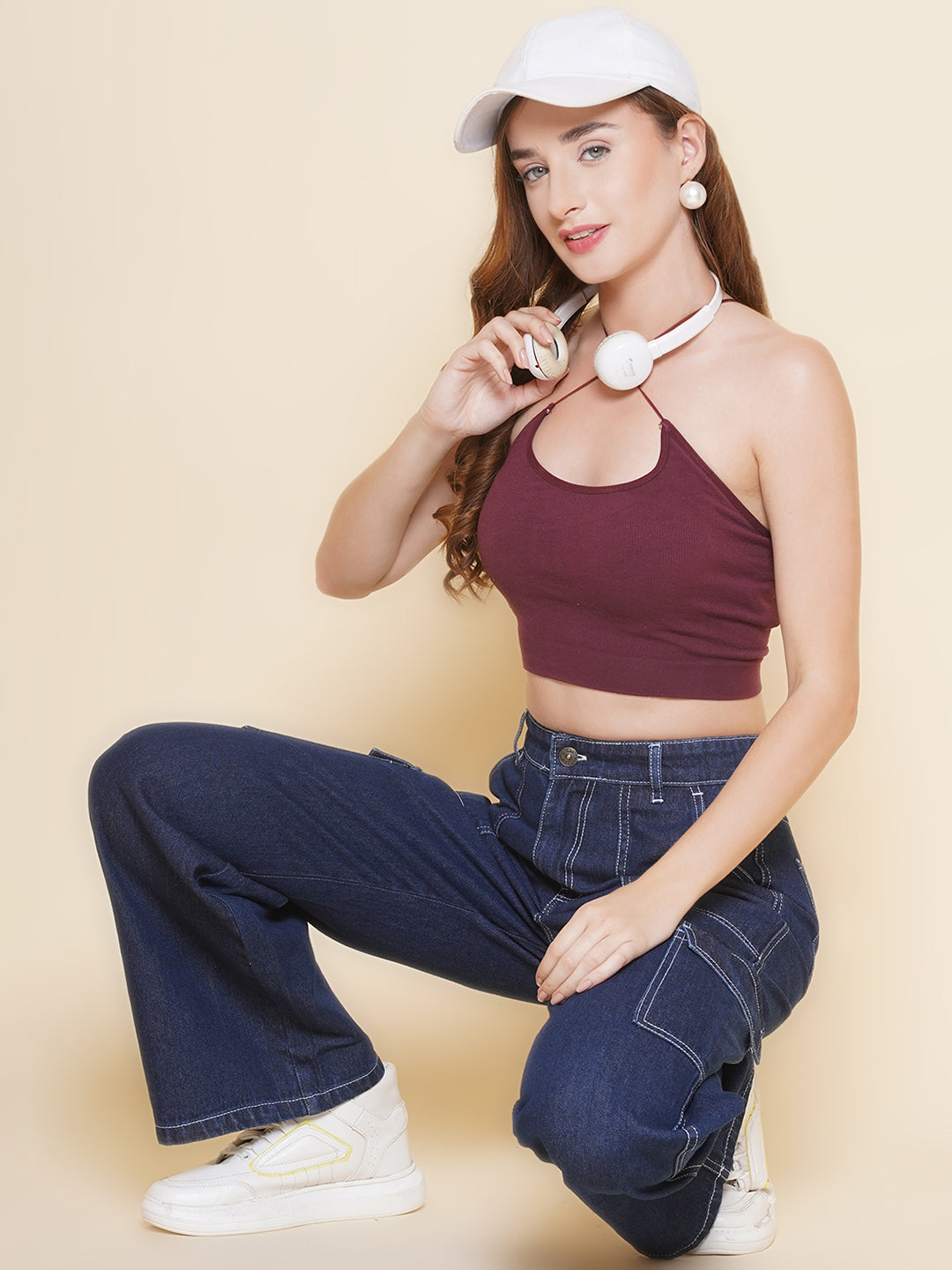 PUELLA Women’s Black Cargo Straight Fit stretchable Jeans with Contrast Stitching – Multi-Pocket Utility Denim