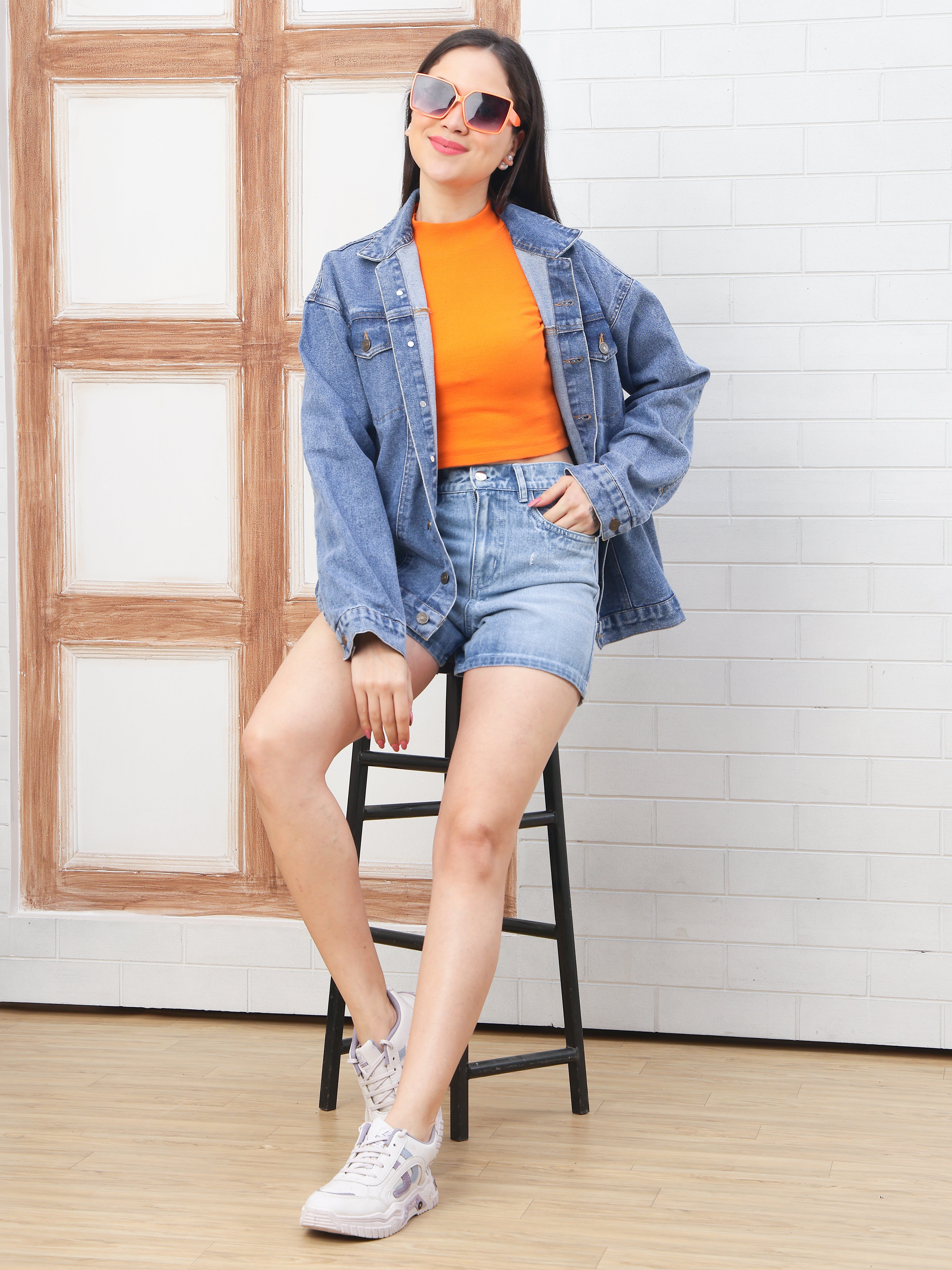 Dozer Blue High-Rise Stretch Denim Shorts