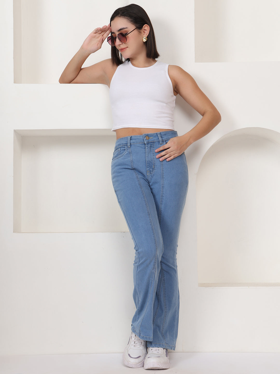 PUELLA Women Light Blue High-Rise Regular Fit Stretch Jeans