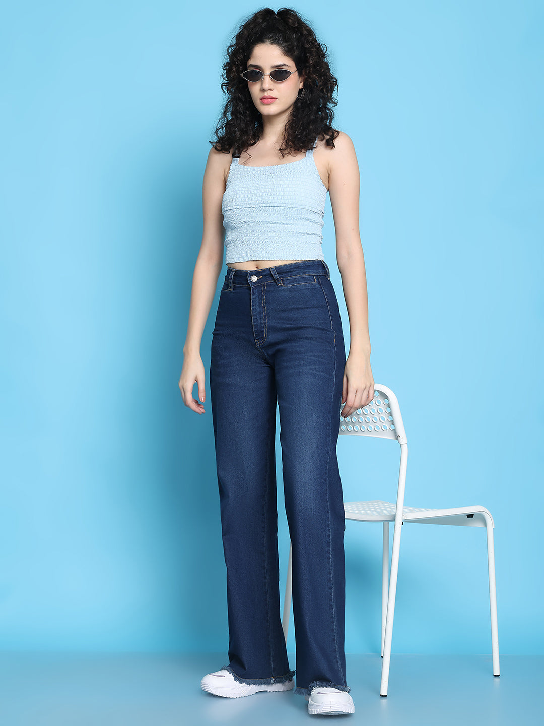 PUELLA Women High-Rise Dark Blue Wide-Leg Jeans