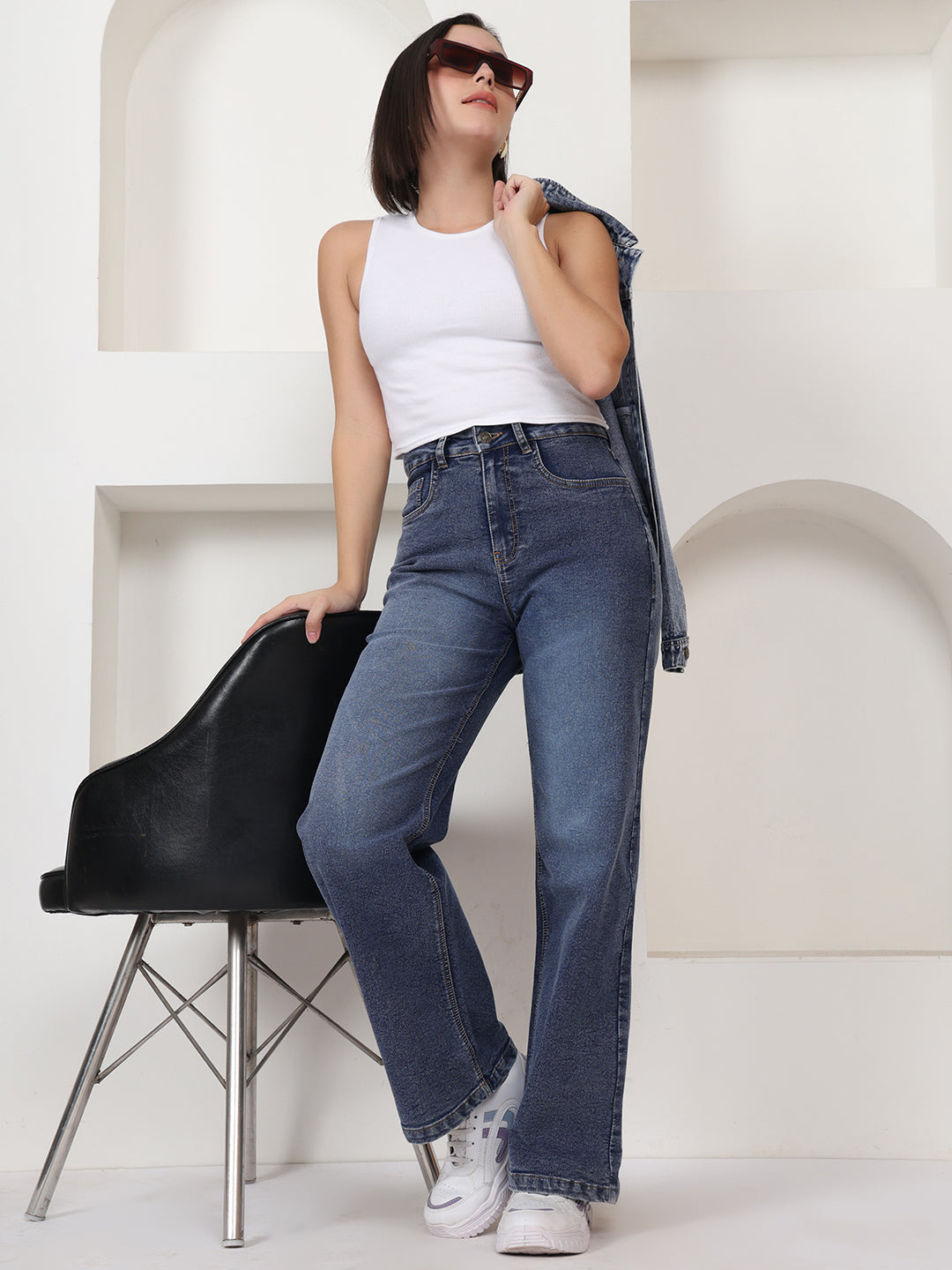 PUELLA Women Medium Blue High-Rise Straight Fit Jeans