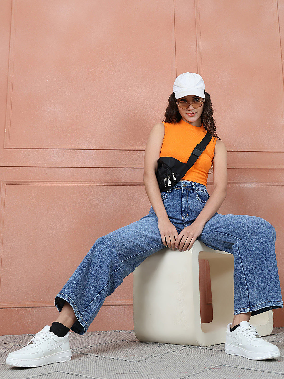 PUELLA Women Mid-Blue High-Rise Wide-Leg Jeans