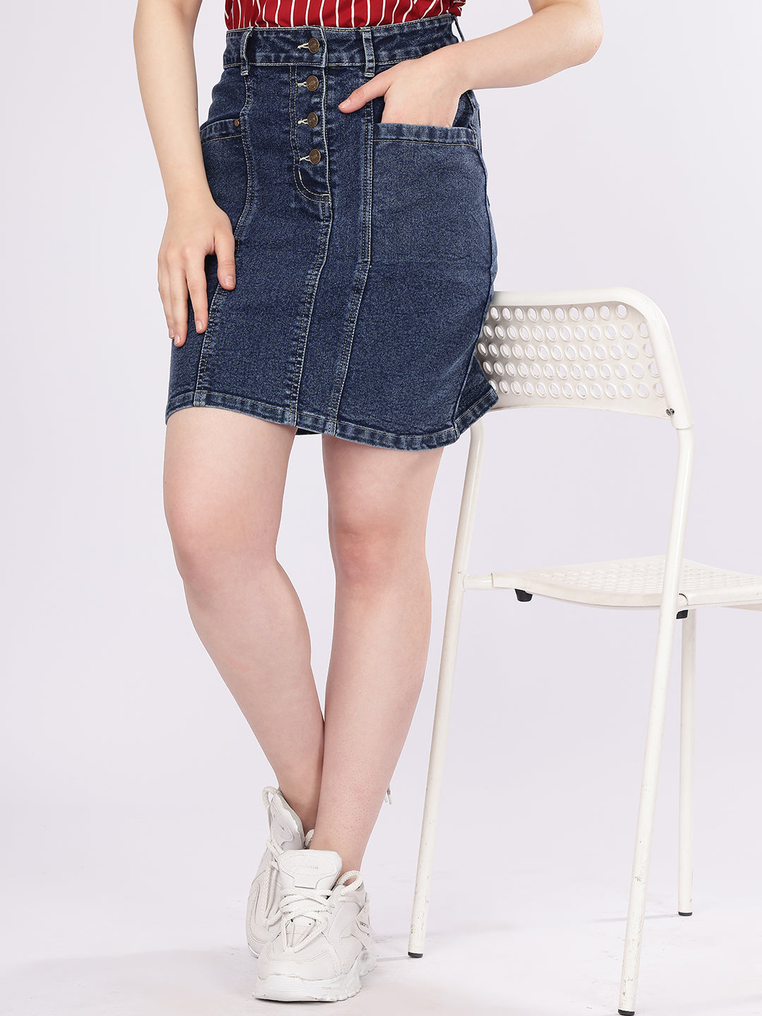 Women’s Dark Blue Multi-Button Denim Skirt