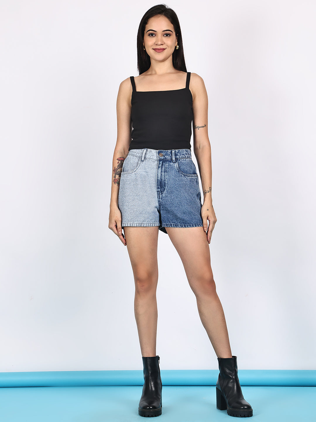 PUELLA Two-Tone High-Rise Denim Shorts