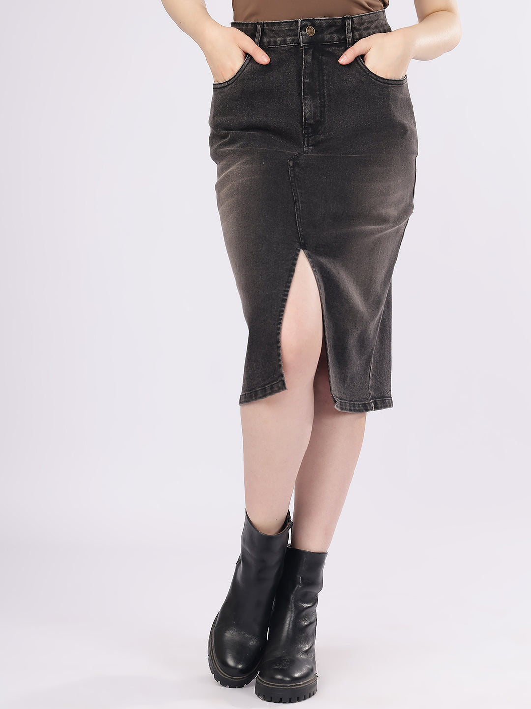 Women’s Faded Black Denim Skirt