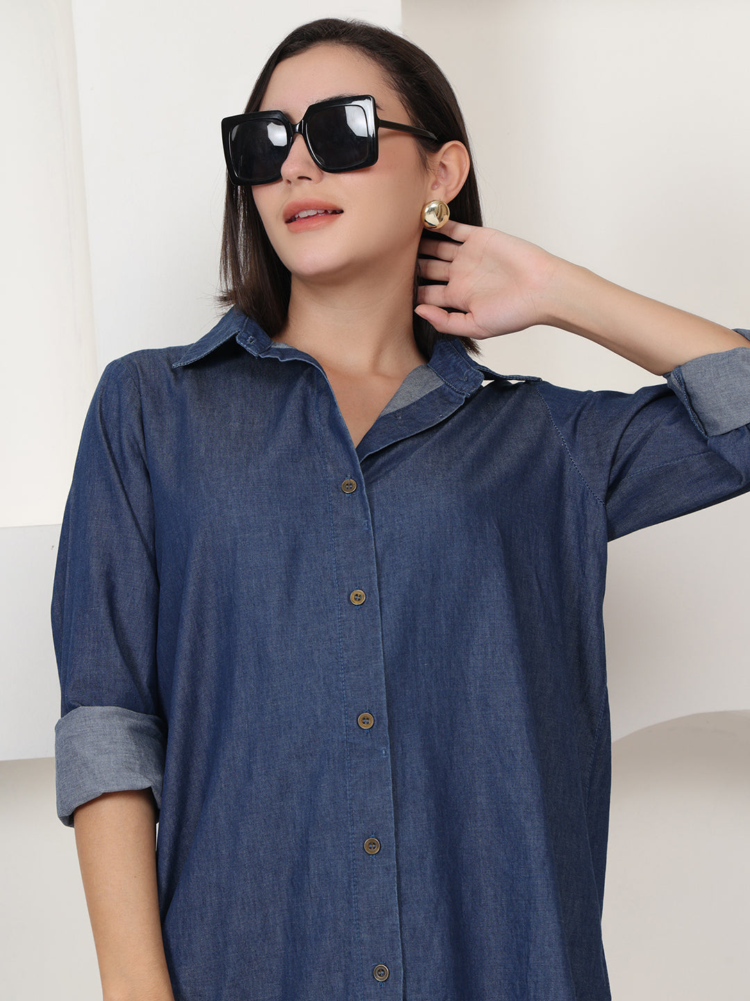 PUELLA Women Blue Denim Relaxed Fit Shirt