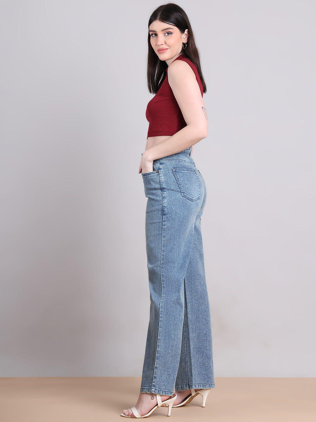 PUELLA Medium Blue High-Rise Straight Fit Jeans