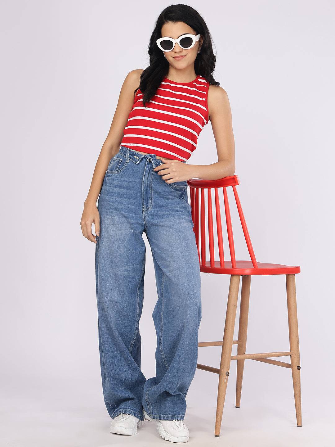 Women’s Blue High-Rise Loose Fit Denim Jeans