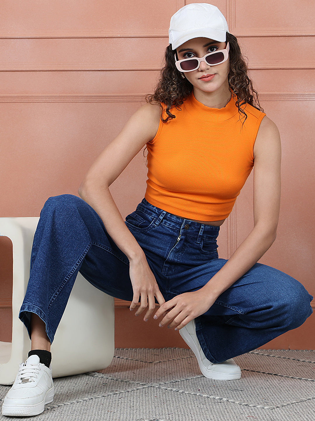 PUELLA Women Dark Blue Washed High-Rise Wide-Leg Jeans