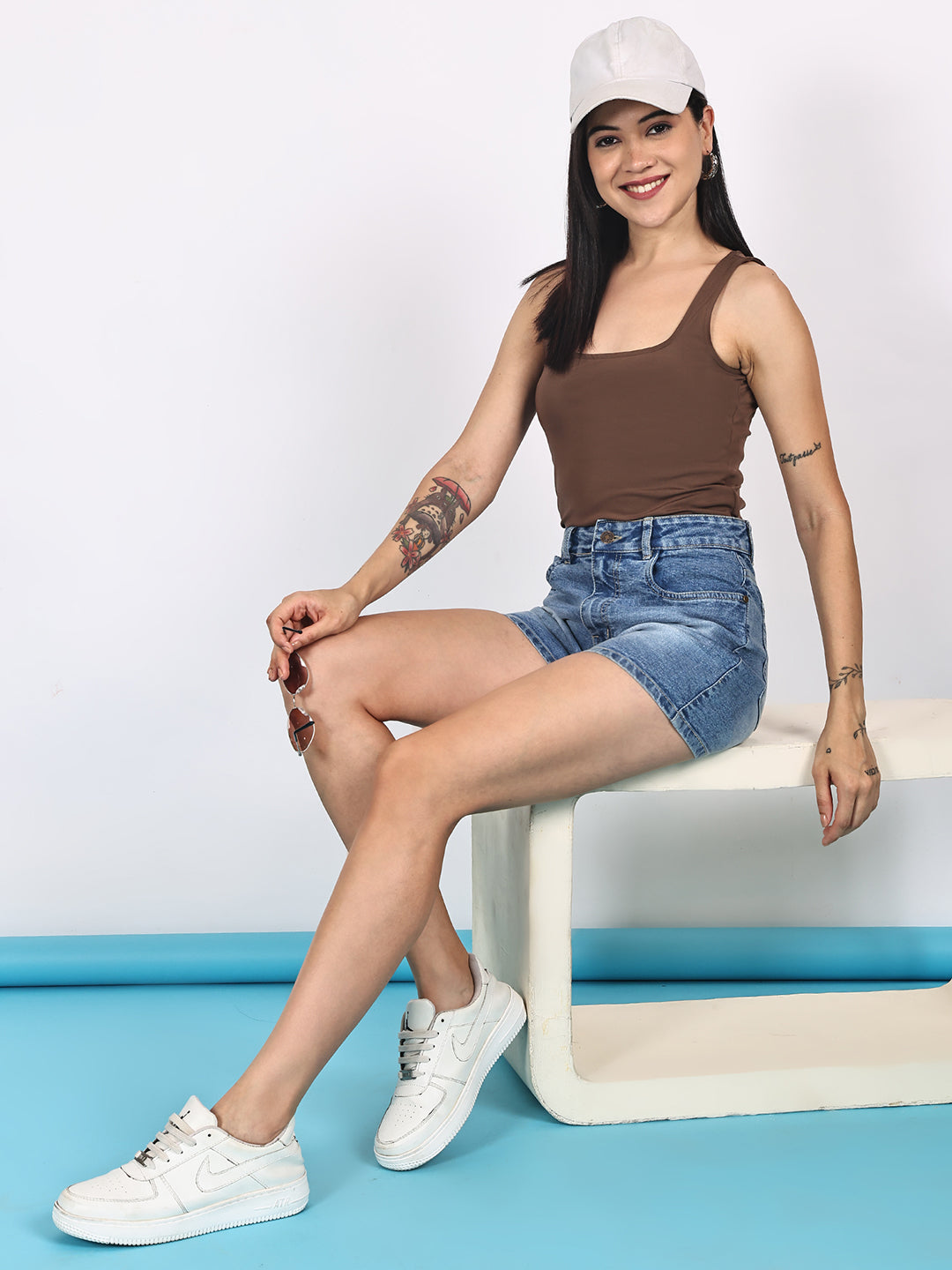 PUELLA Women Blue High-Rise Regular Fit Denim Shorts