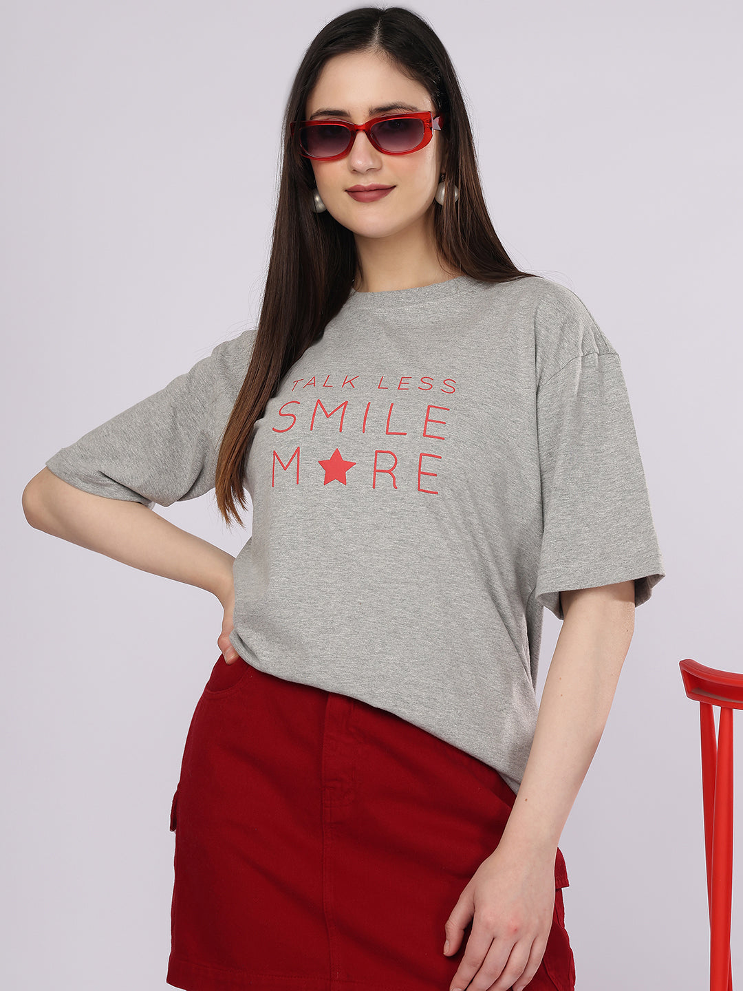 Dozer “Talk Less” Printed Grey Oversized T-Shirt