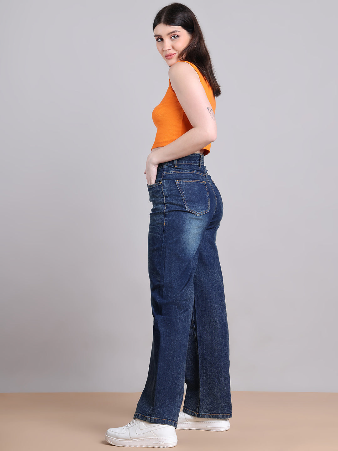 PUELLA Dark Blue High-Rise Straight Fit Jeans (Clean Look)