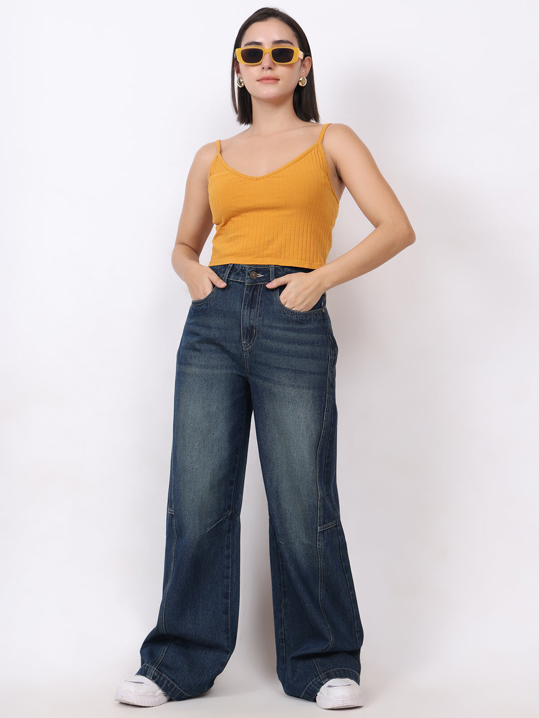 PUELLA Women Medium Blue High-Rise Baggy Jeans