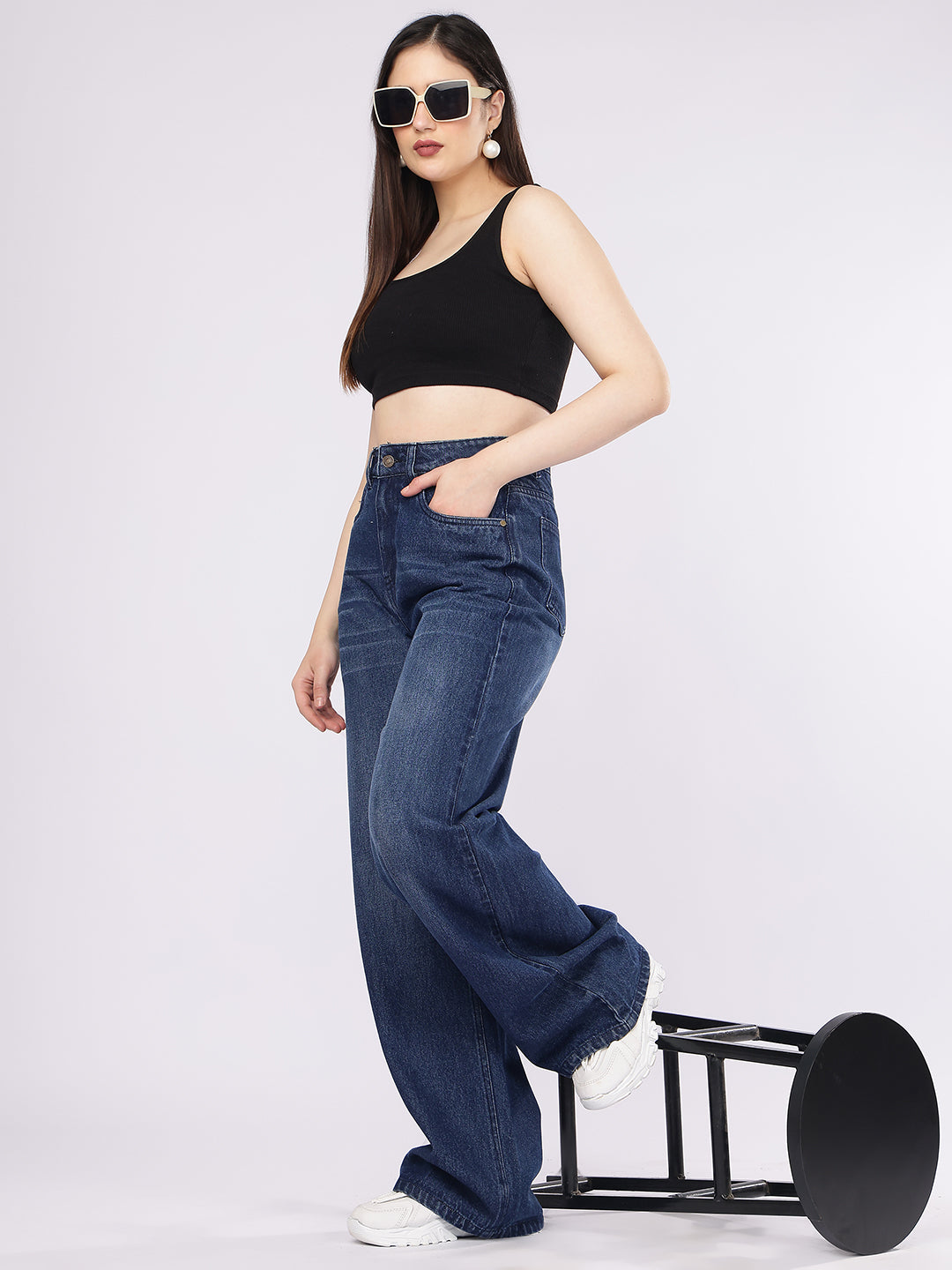 Women’s Dark Blue Baggy Fit Denim Jeans