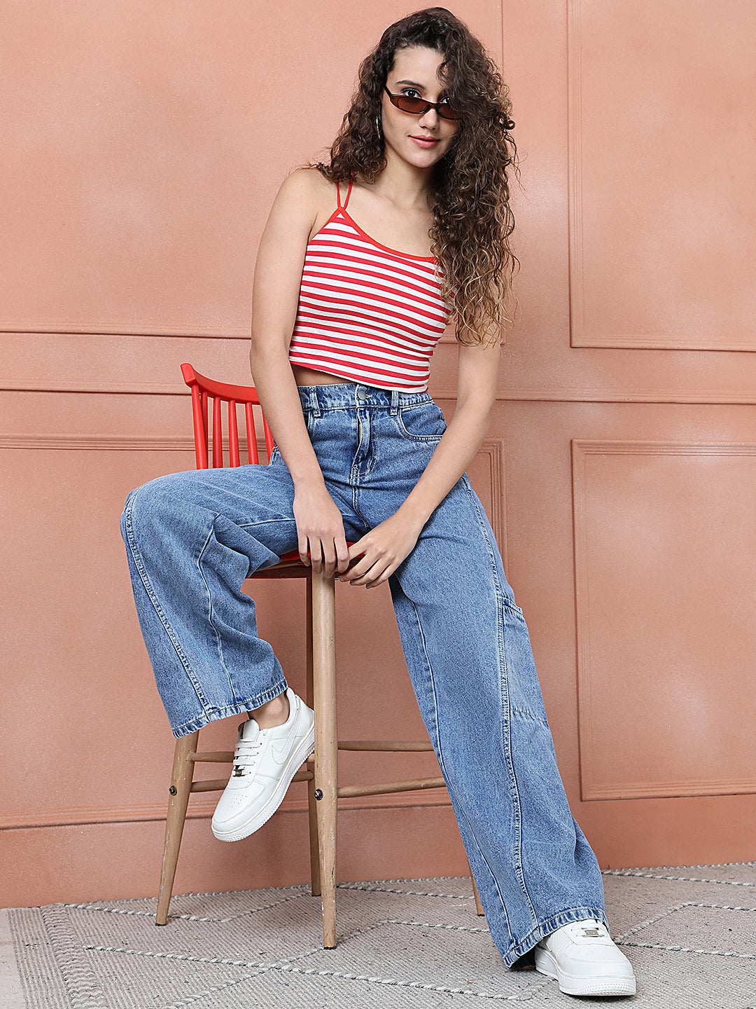 PUELLA Women Light Blue Elasticated Waist Cargo-Style Wide-Leg Jeans