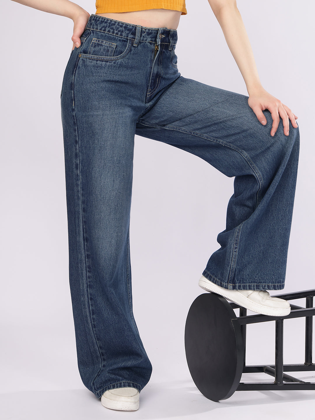 Women’s Dark Blue High-Rise Straight Fit Denim Jeans