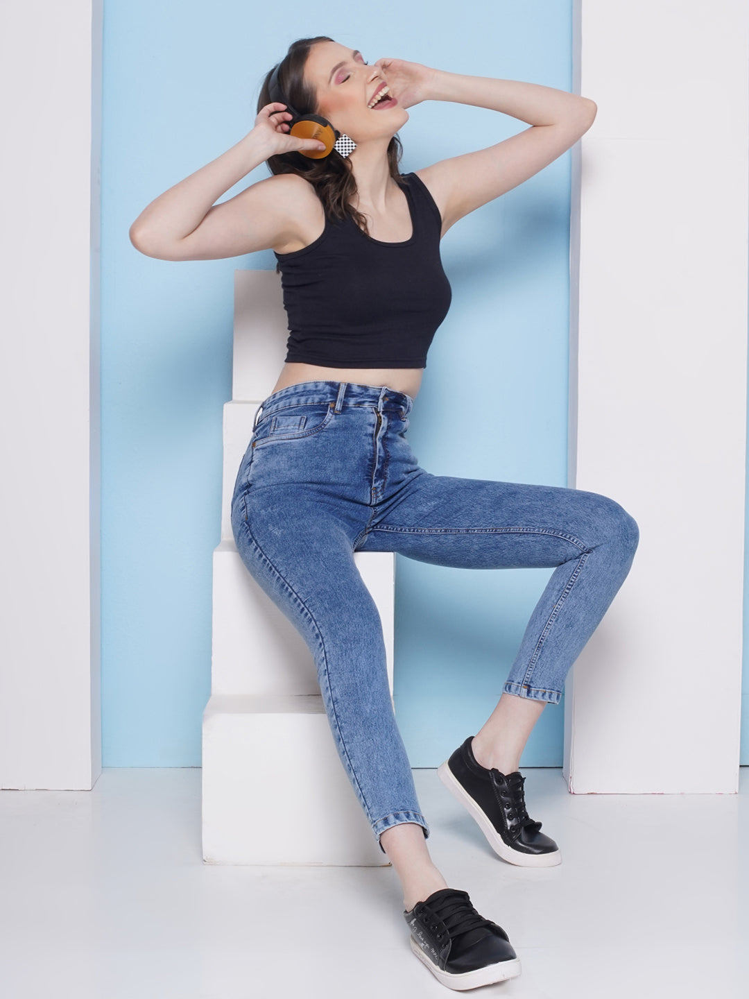 PUELLA Women Dark Blue High-Rise Skinny Fit Ankle-Length Jeans