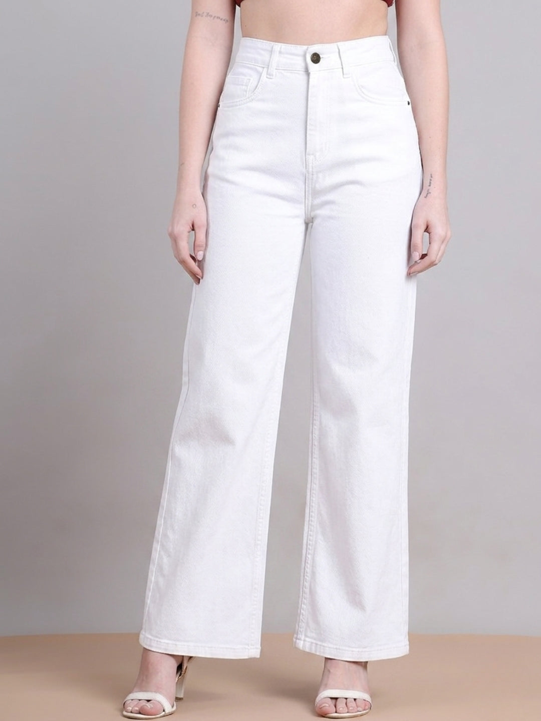PUELLA Women’s White Straight Fit Utility Denim Jeans