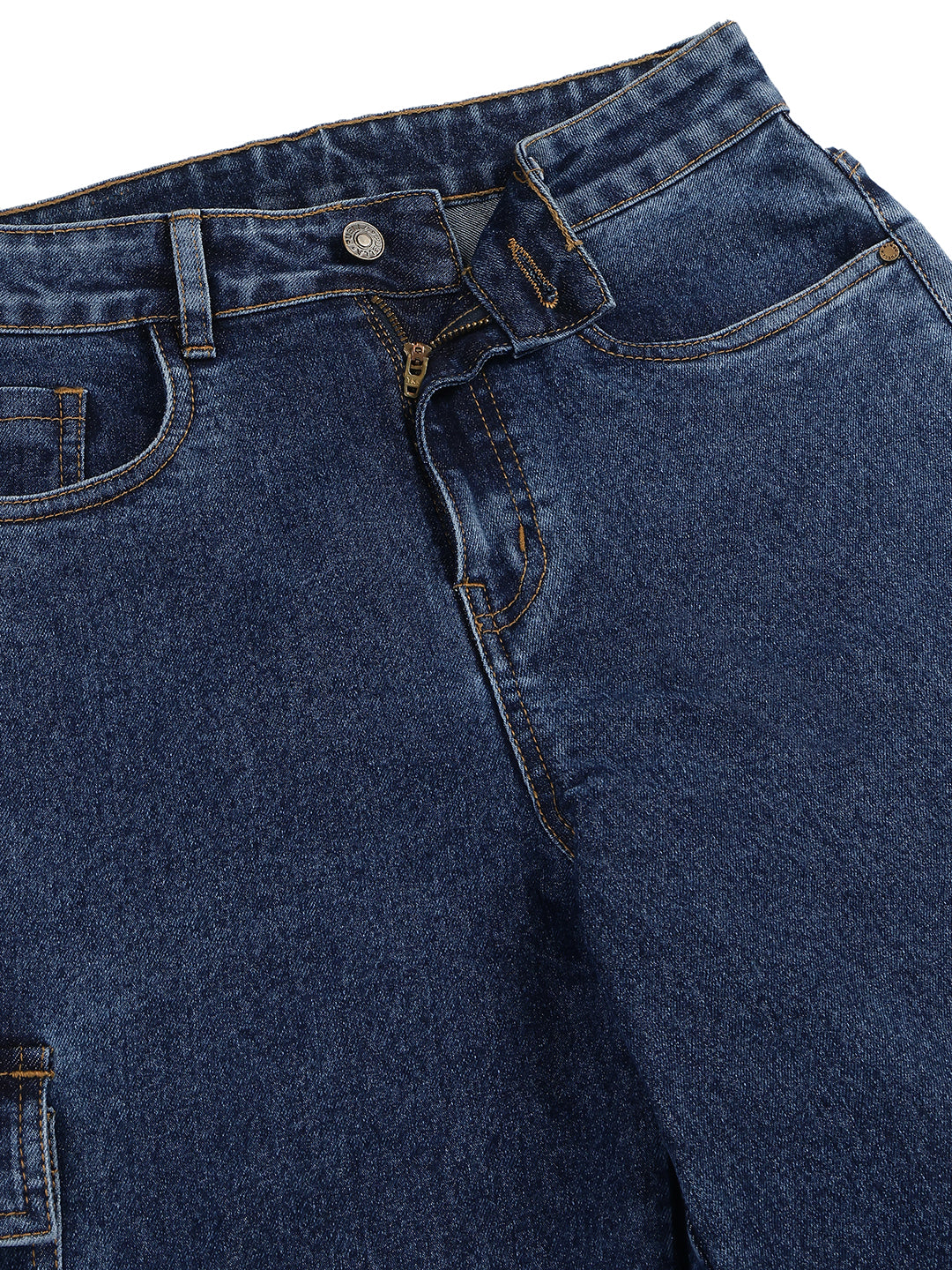 Women’s Dark Blue Straight Fit Cargo Denim Jeans
