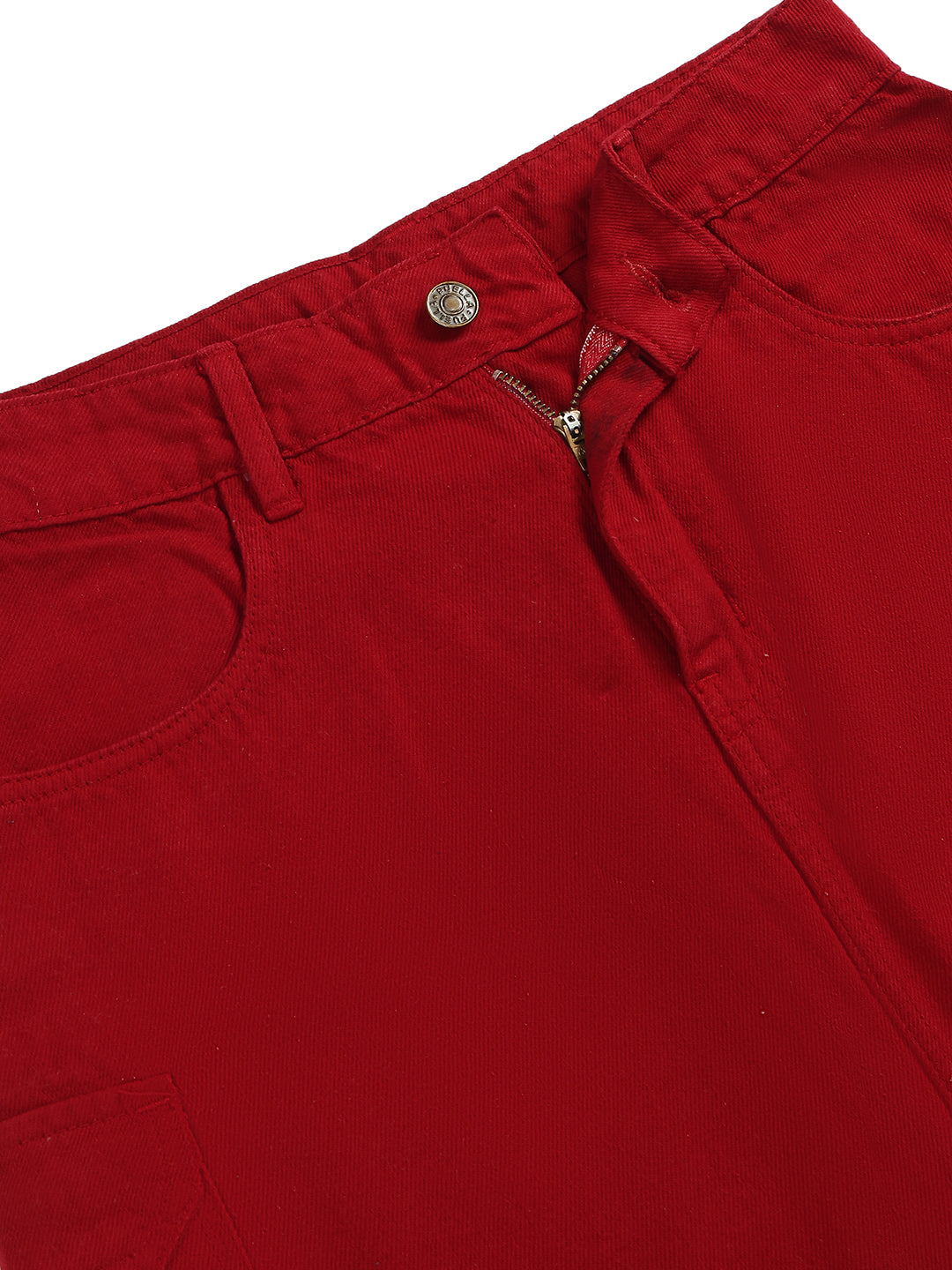 Women’s Maroon Utility-Detail Denim Mini Skirt