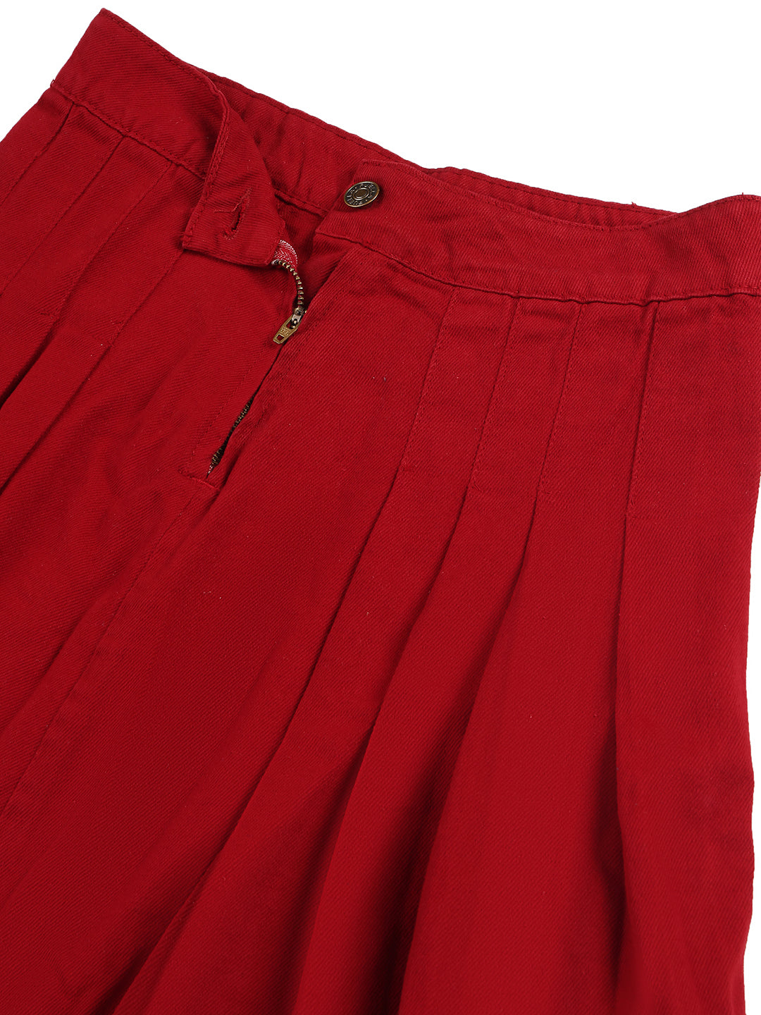 Women’s Maroon Pleated Denim Mini Skirt