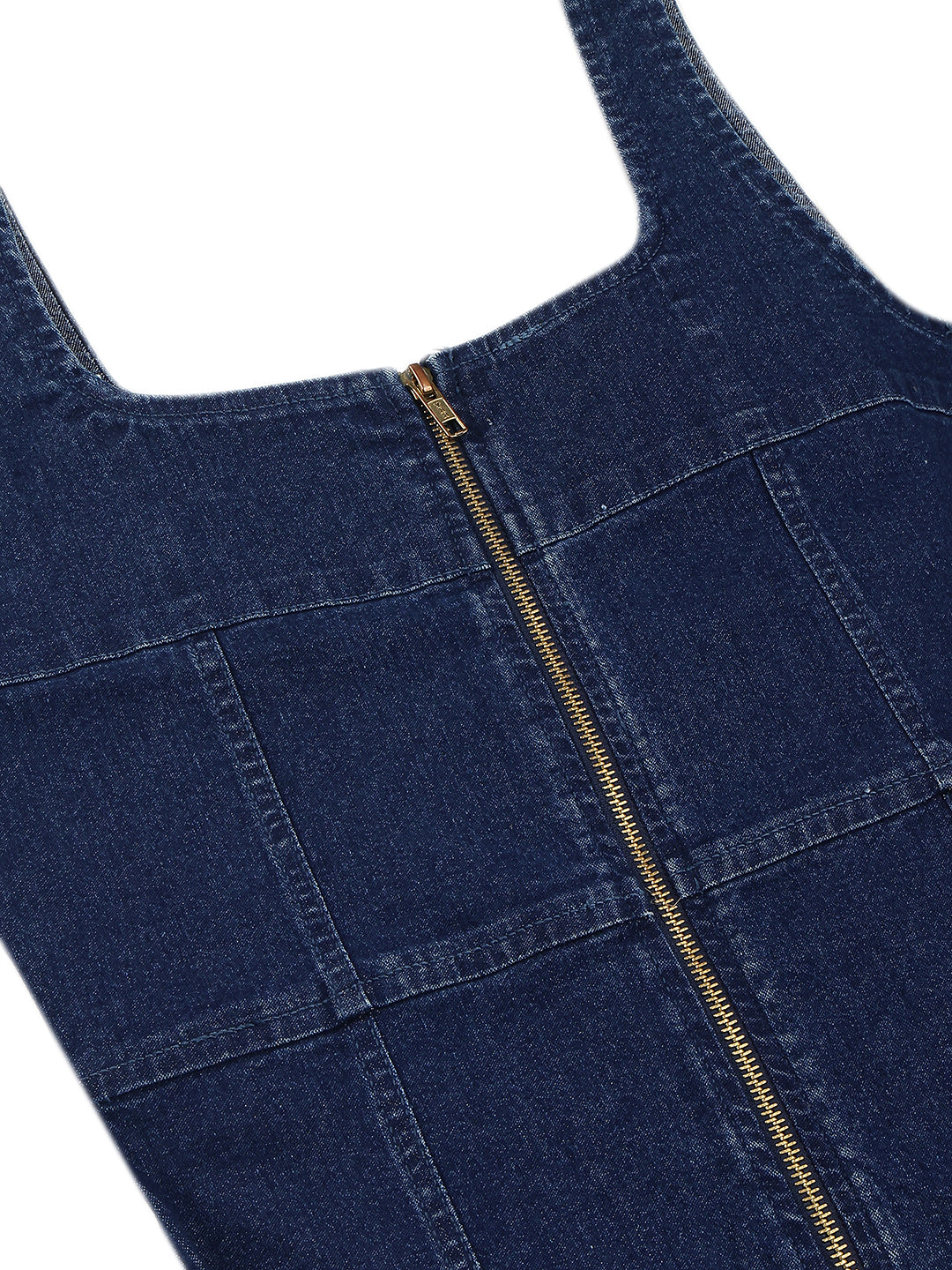 PUELLA Women Navy Blue Solid Denim Bodycon Dress with Front Zip