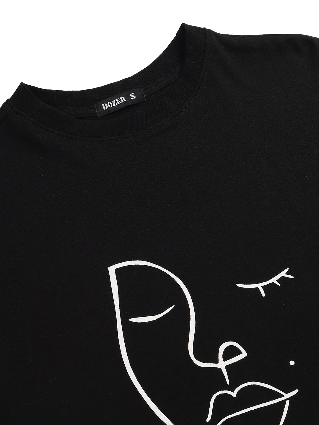 Dozer Artistic Face Line Art Black Oversized T-Shirt