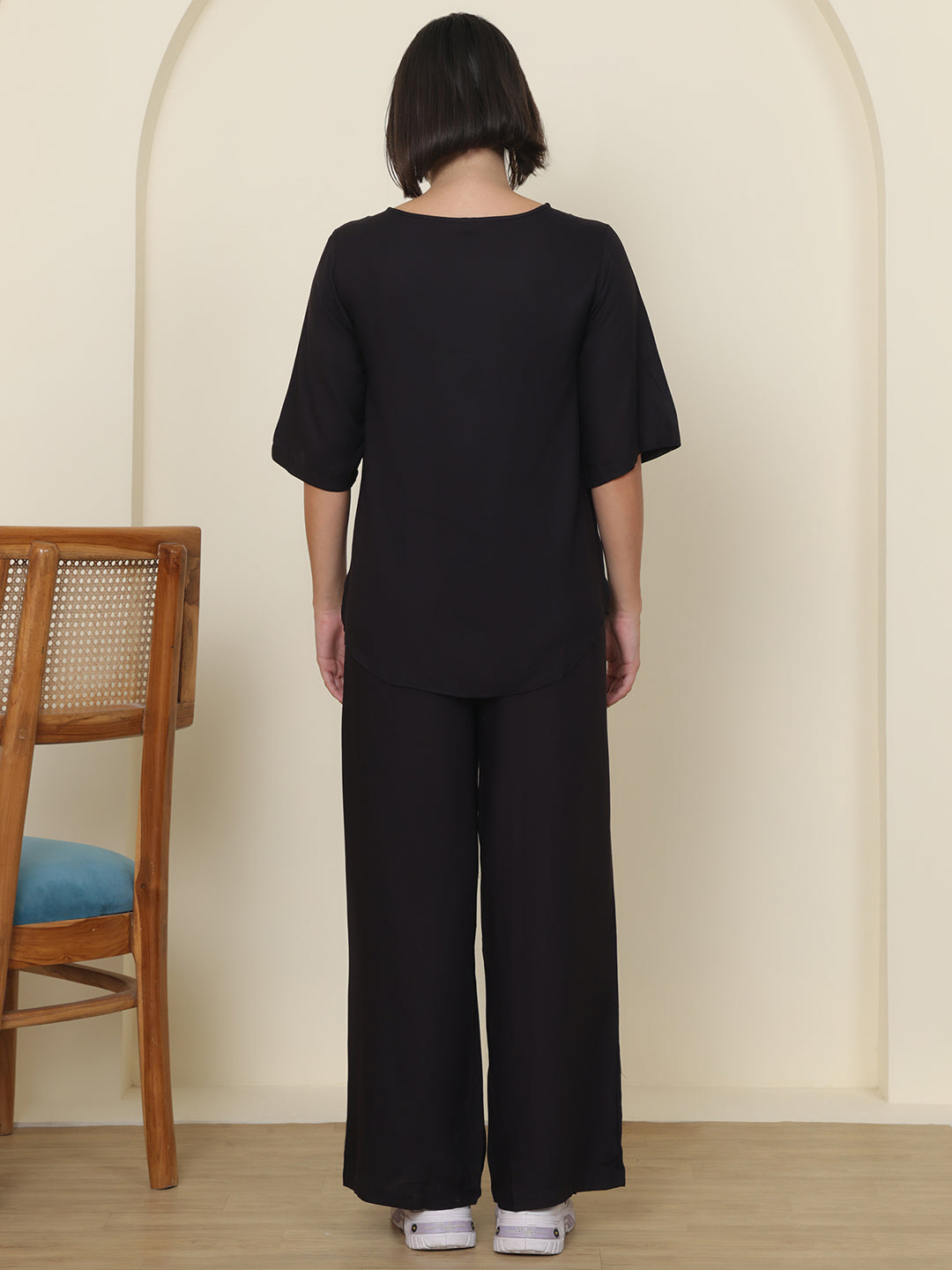 PUELLA Women Black Embroidered Pure Cotton Co-ord Set