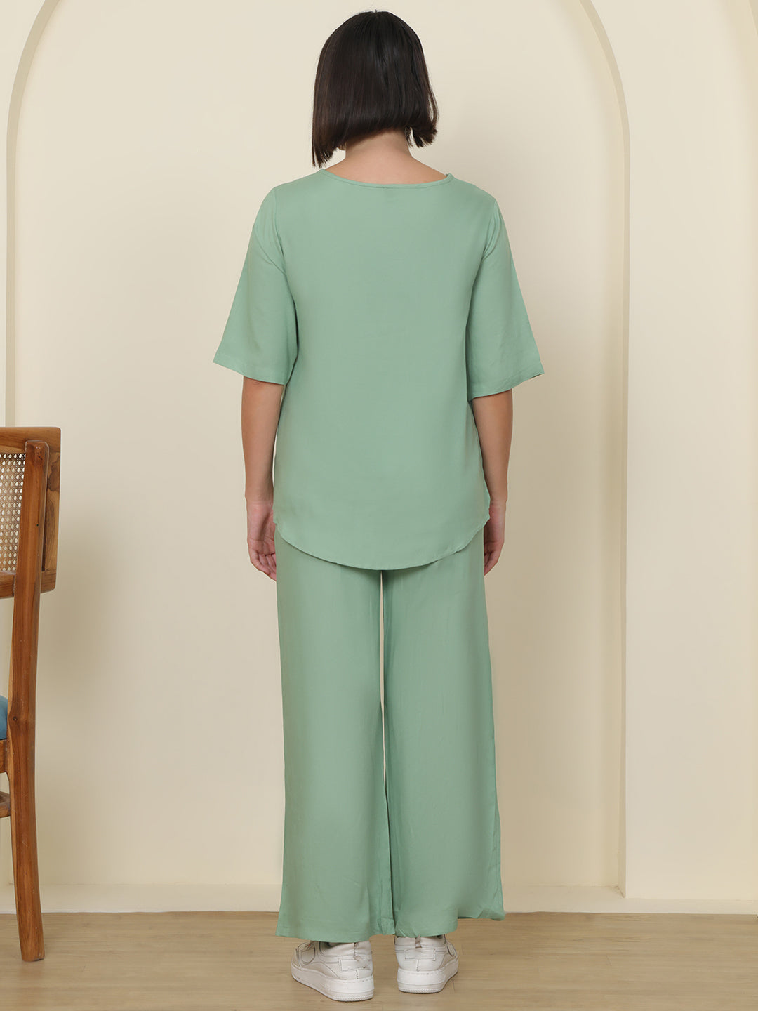 PUELLA Women Mint Green Embroidered Pure Cotton Co-ord Set