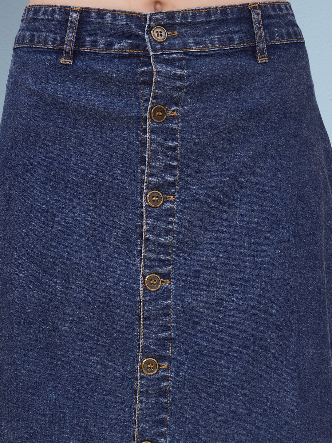 PUELLA Women’s Dark Blue Button-Down Denim Midi Skirt
